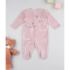 Prenatal Pijama niña rosa de terciopelo con gatitos
