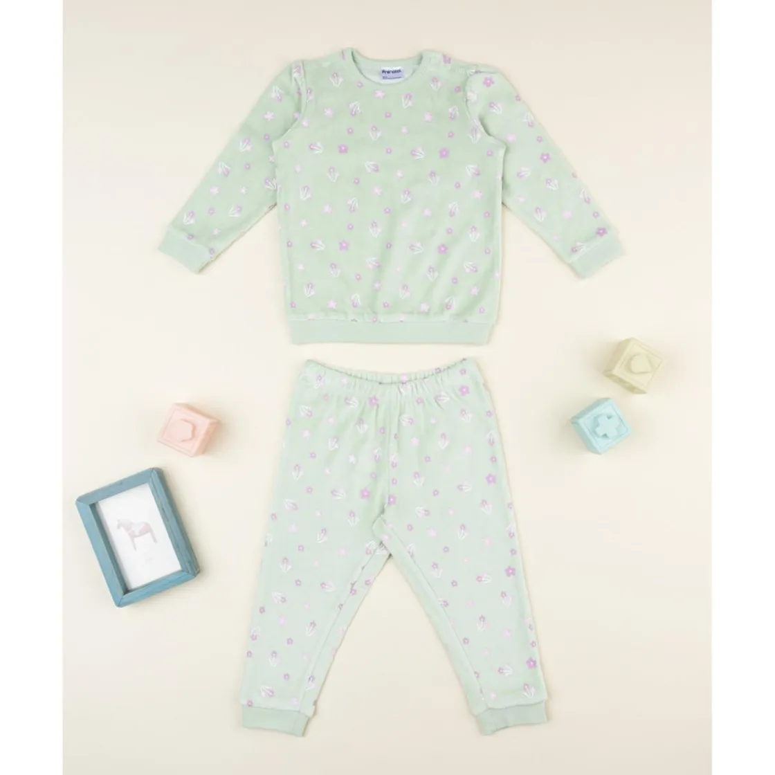 Prenatal Pijama niña verde con florecitas* Descanso Y Ropa Interior·Bebé 3-36 Meses