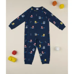 Prenatal Pijama niño azul con excavadoras