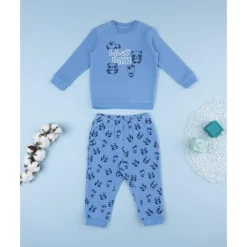 Prenatal Pijama polar azul de niño con panda
