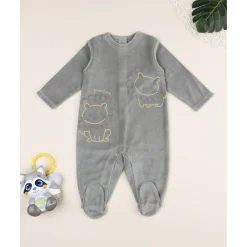 Prenatal Pijama verde oscuro de terciopelo con leoncitos