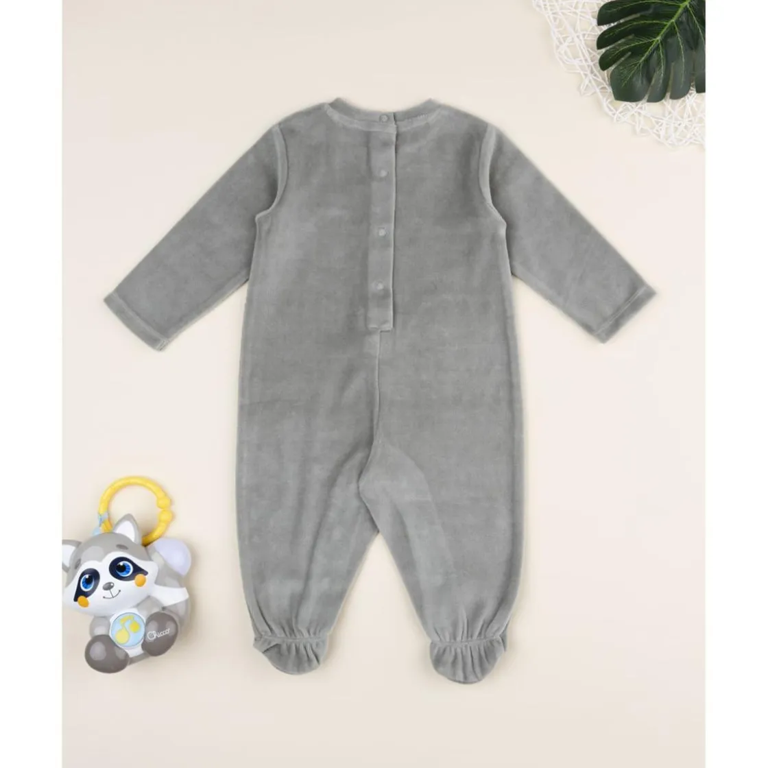 Prenatal Pijama verde oscuro de terciopelo con leoncitos