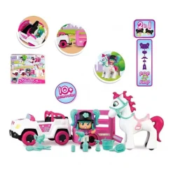 PINYPON - Remolque y caballo con mini muñeca y accesorios Pop&Swap* Coleccionables Y Mini Mundos
