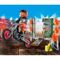 PLAYMOBIL - Pack inicial Stunt Show: Moto y pared de fuego ㅤ