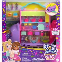 MATTEL Polly Pocket - Estuche de juego muñeca avión gatito