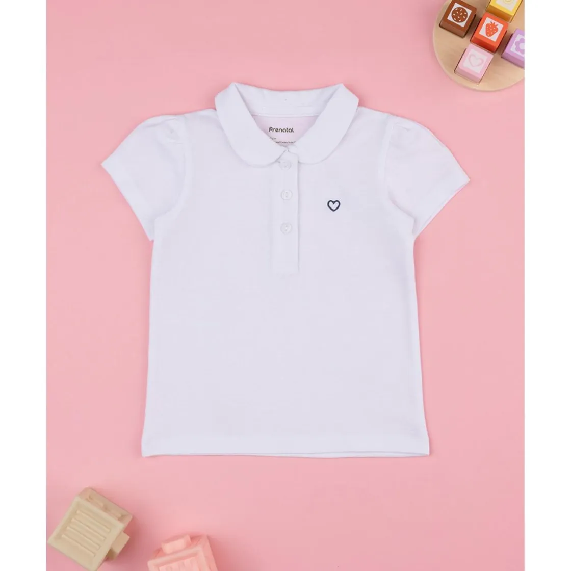 Prenatal Polo niña blanca corazón azul* Bebé Niña 3-36 Meses·Camisas Y Camisetas|Niña·Bebé Niña 3-36 Meses