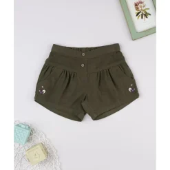 Prenatal Shorts de niña verdes con bordado floral
