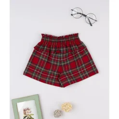 Prenatal Shorts niña tartán rojo con volante