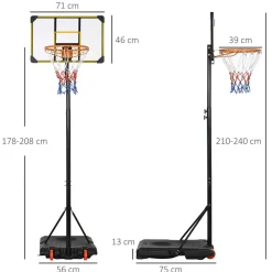Outsunny Sportnow - Canasta de baloncesto altura ajustable de 178-208 cm Amarillo y Negro* Deportes
