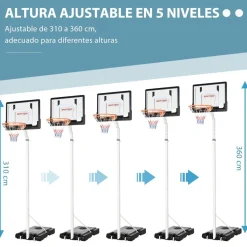 Outsunny Sportnow - Canasta de baloncesto altura ajustable de 260-305 cm Blanco