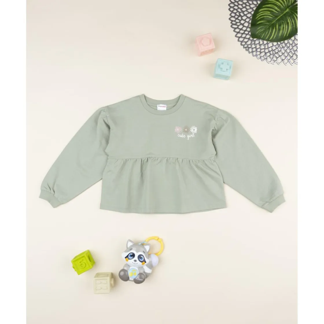 Prenatal Sudadera niña verde con margaritas