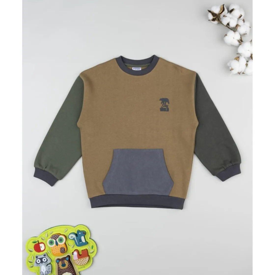 Prenatal Sudadera niño color block marrón y verde