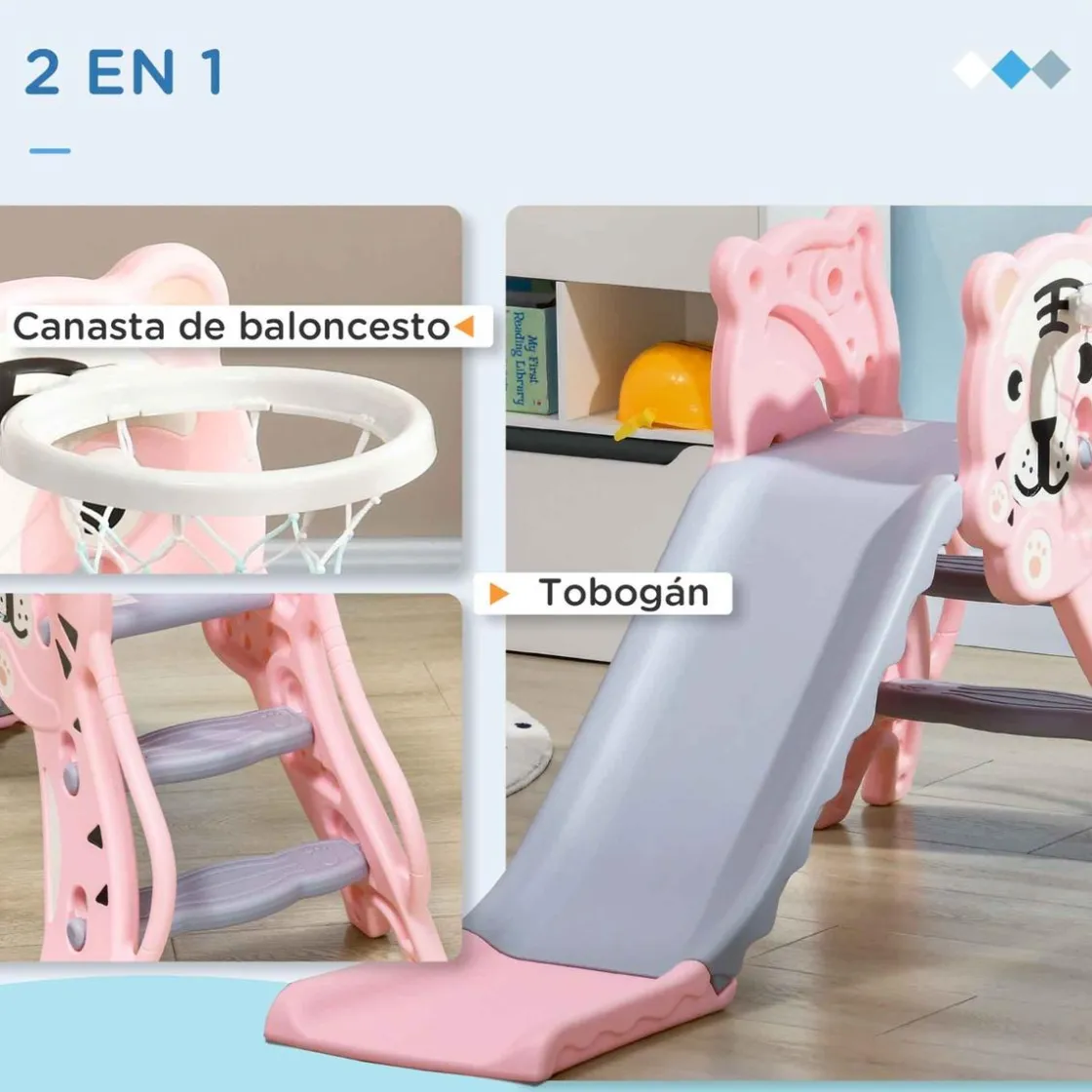 AIYAPLAY Tobogán 3 en 1 Tigre Rosa y Gris