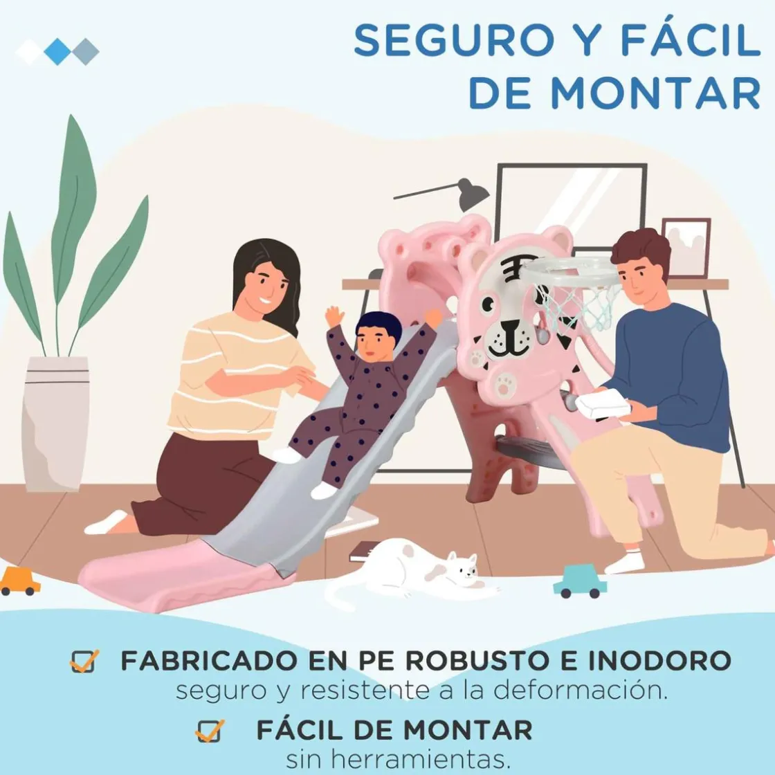 AIYAPLAY Tobogán 3 en 1 Tigre Rosa y Gris