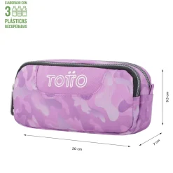 TOTTO - Estuche escolar dos compartimentos camuflaje rosa Sobre* Material Escolar