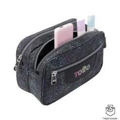 TOTTO - Estuche escolar tres compartimentos salpicado color Plastilina* Material Escolar