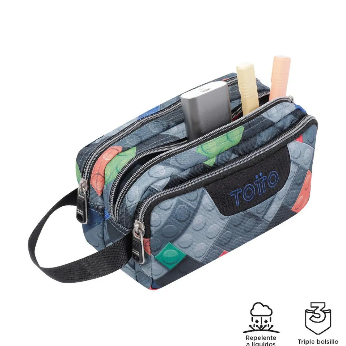 TOTTO - Estuche escolar tres compartimentos bloques Agapec