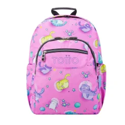 TOTTO - Mochila escolar adaptable a carro gatos astronautas Acuareles* Material Escolar