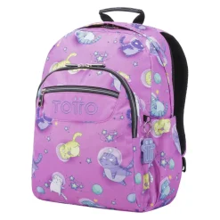 TOTTO - Mochila escolar adaptable a carro gatos astronautas Acuareles* Material Escolar