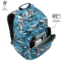 TOTTO - Mochila escolar adaptable a carro tiburones Acuareles* Material Escolar