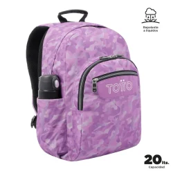TOTTO - Mochila escolar adaptable a carro camuflaje rosa Acuareles