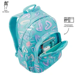 TOTTO - Mochila escolar adaptable a carro corazones pintados Acuareles