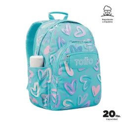 TOTTO - Mochila escolar adaptable a carro corazones pintados Acuareles