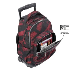 TOTTO - Mochila escolar con ruedas tiza roja Renglones