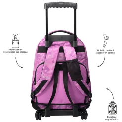 TOTTO - Mochila escolar con ruedas camuflaje rosa Renglones