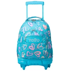 TOTTO - Mochila escolar con ruedas corazones pintados Renglones* Material Escolar