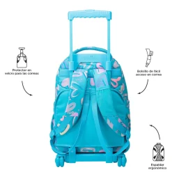 TOTTO - Mochila escolar con ruedas corazones pintados Renglones* Material Escolar