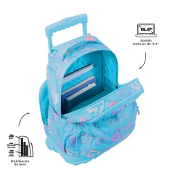 TOTTO - Mochila escolar con ruedas corazones pintados Renglones* Material Escolar