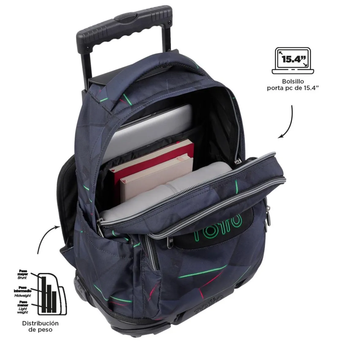 TOTTO - Mochila escolar con ruedas fractal Renglones* Material Escolar