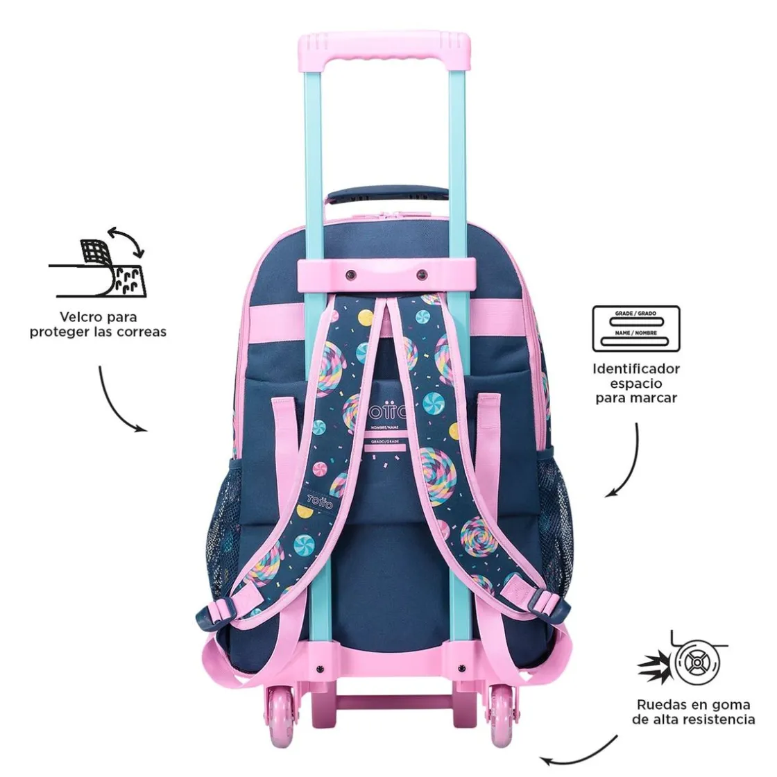 TOTTO - Mochila escolar con ruedas grande Sweet Candy* Material Escolar