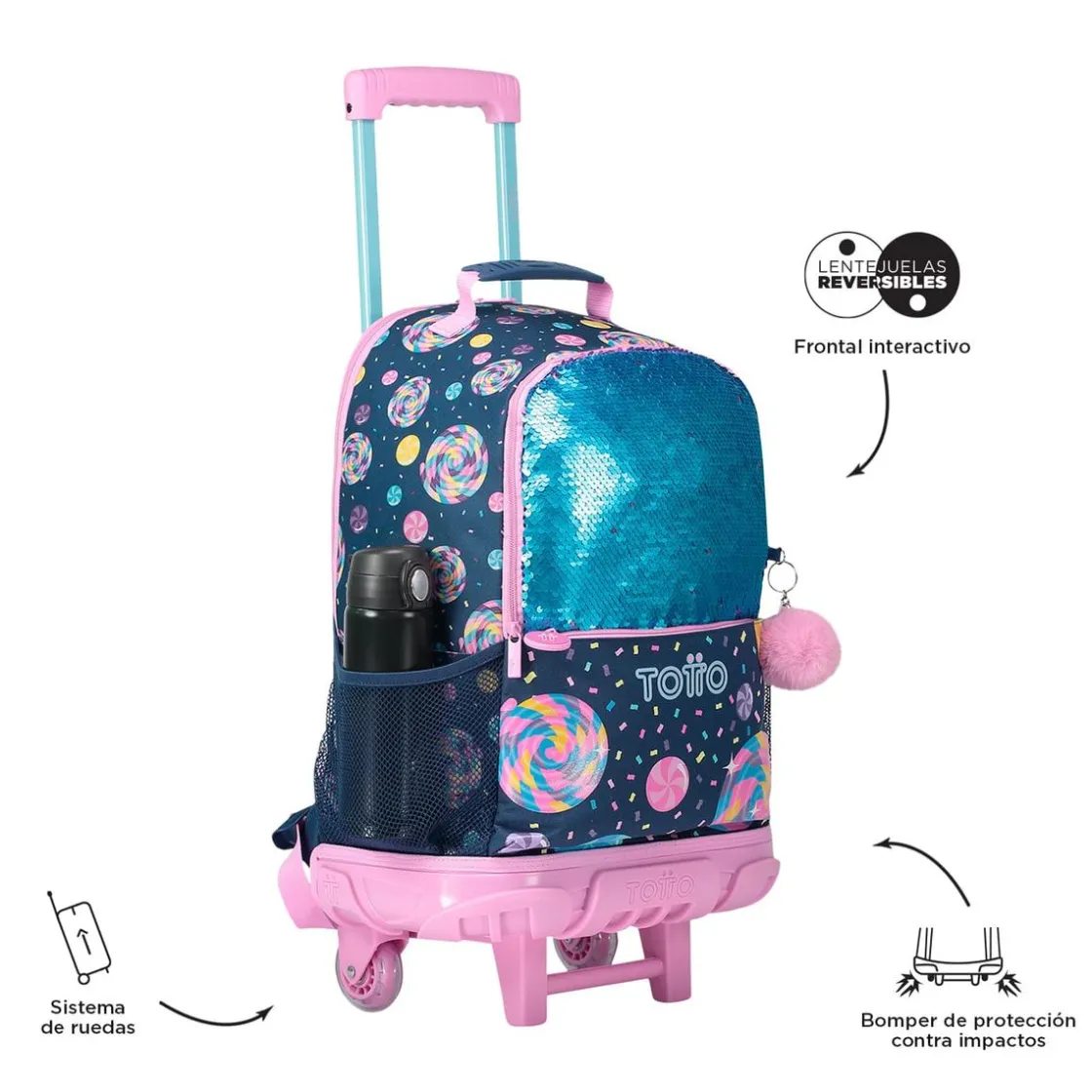 TOTTO - Mochila escolar con ruedas grande Sweet Candy* Material Escolar