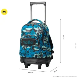 TOTTO - Mochila escolar pequeña ruedas tiburones Resma* Material Escolar