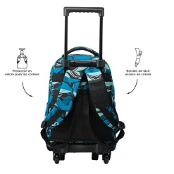TOTTO - Mochila escolar pequeña ruedas tiburones Resma* Material Escolar