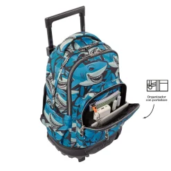 TOTTO - Mochila escolar pequeña ruedas tiburones Resma* Material Escolar