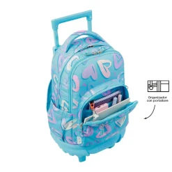 TOTTO - Mochila escolar pequeña ruedas corazones pintados Resma* Material Escolar