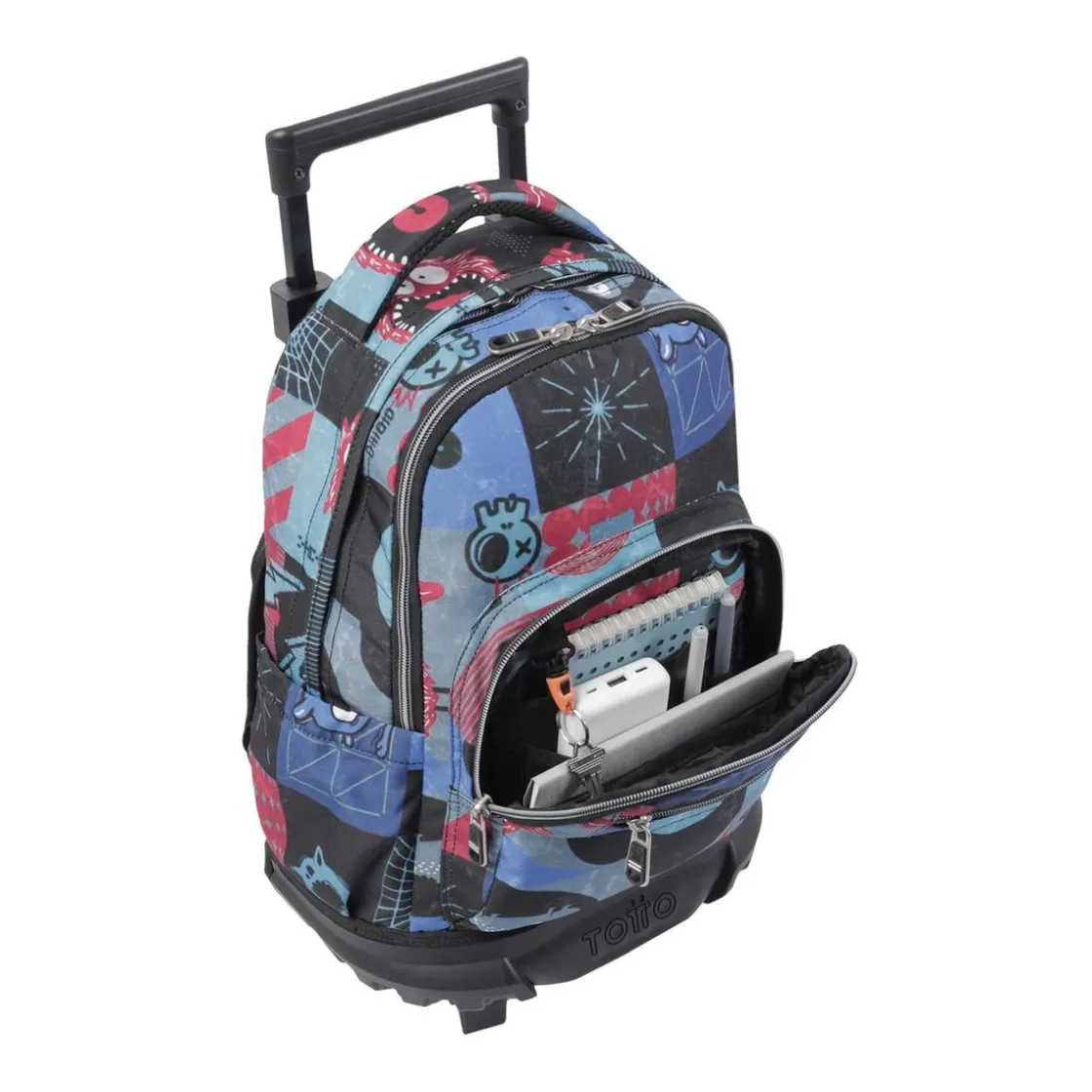TOTTO - Mochila escolar pequeña ruedas cyber monstruos Resma