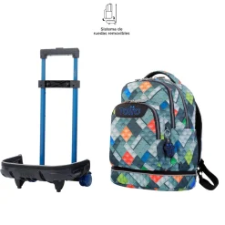 TOTTO - Mochila escolar ruedas desmontable bloques Tiza* Material Escolar
