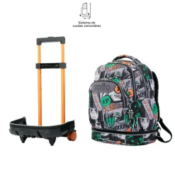 TOTTO - Mochila escolar ruedas desmontable manga Tiza* Material Escolar