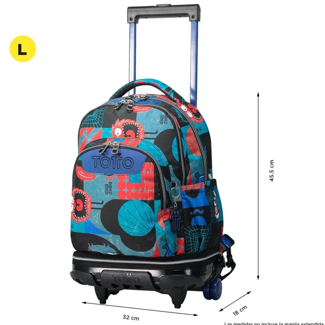 TOTTO - Mochila escolar ruedas desmontable cyber monstruos Tiza* Material Escolar