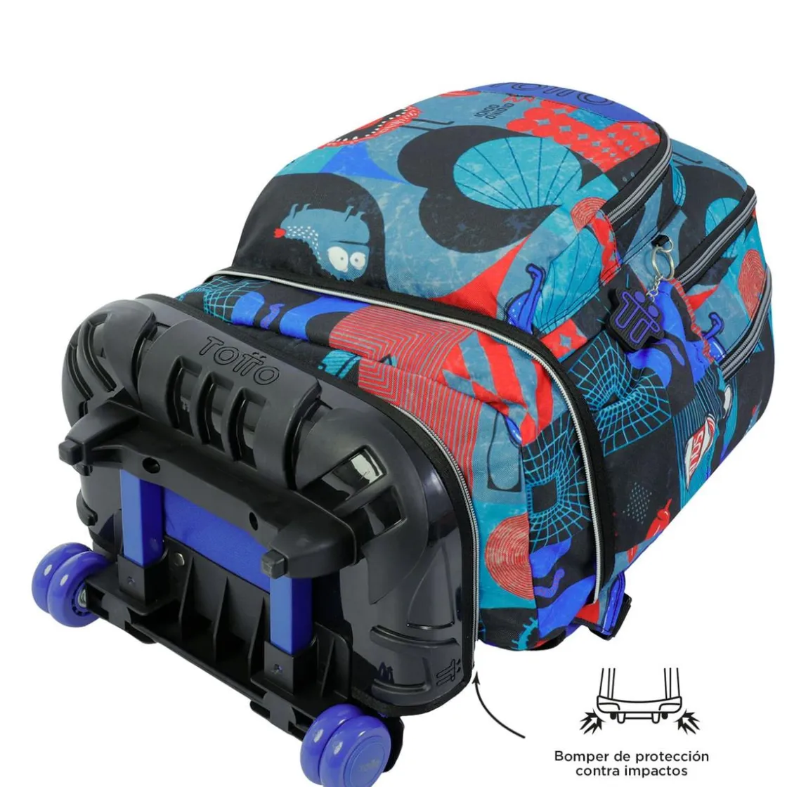 TOTTO - Mochila escolar ruedas desmontable cyber monstruos Tiza* Material Escolar