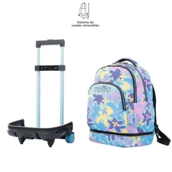 TOTTO - Mochila escolar ruedas desmontable flores hawaianas Tiza