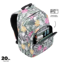 TOTTO - Mochila escolar tropical cebras Acuarela* Material Escolar