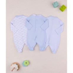 Prenatal Trajecitos azul celeste y crema con dibujos y rayas