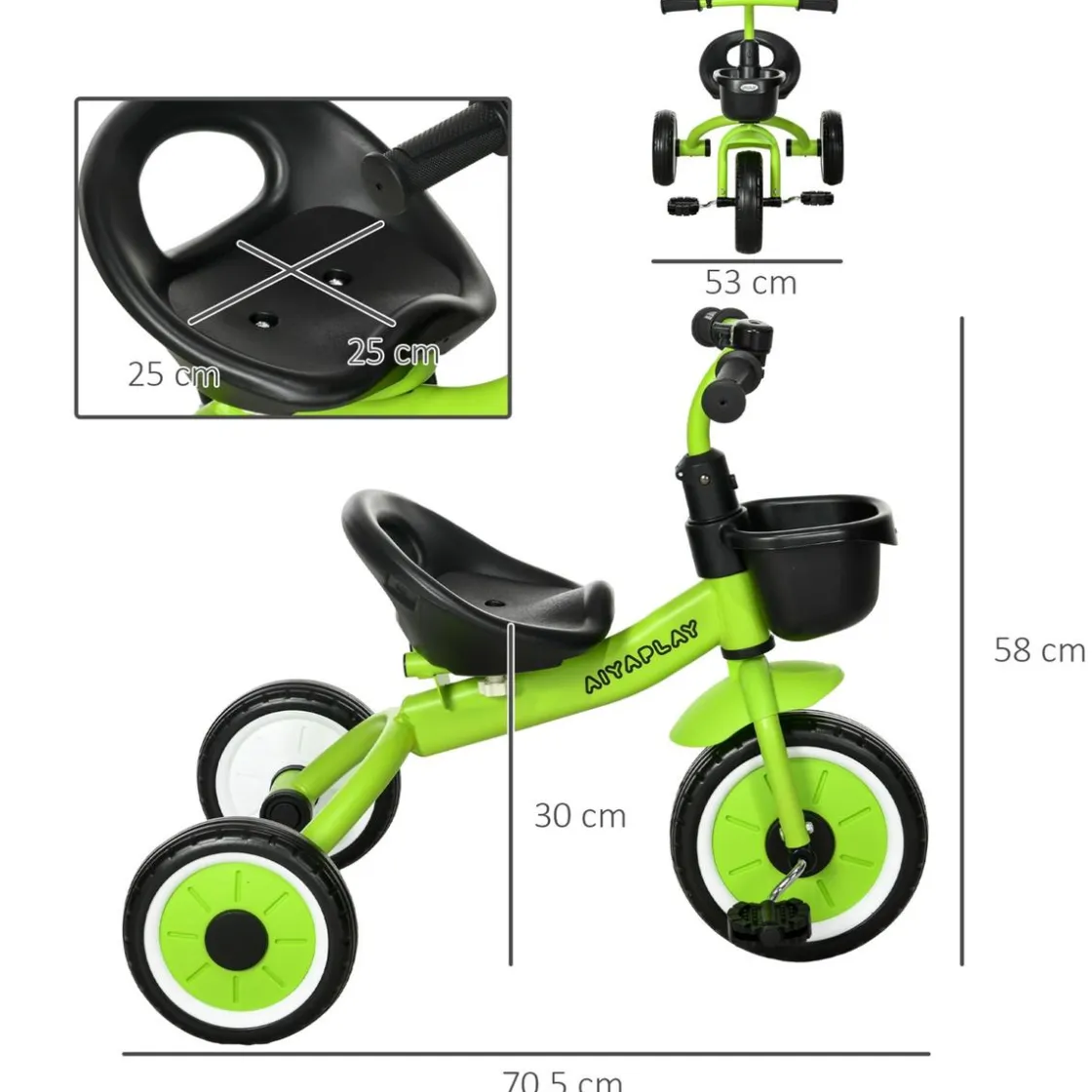 AIYAPLAY Triciclo con timbre y cesta Verde