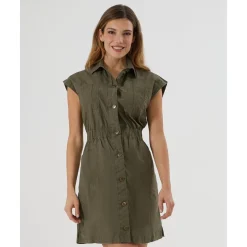 Prenatal Vestido premamá y de lactancia estilo camisero en verde militar
